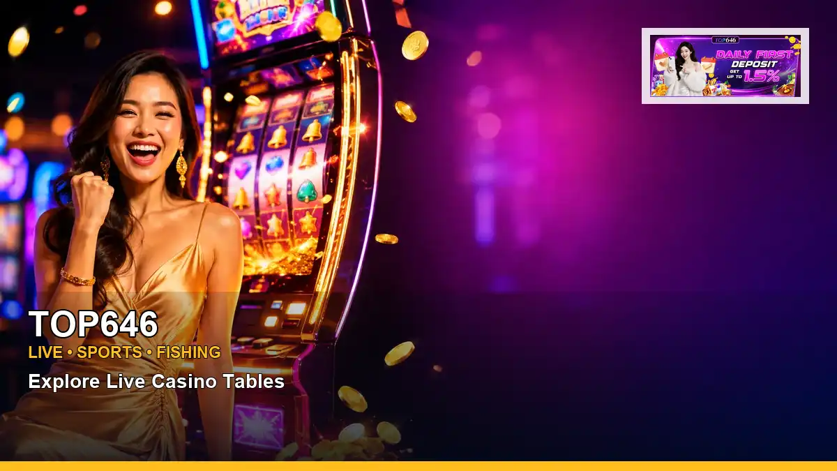 TOP646 gold-lit jackpot slot games in a radiant layout for Philippine players