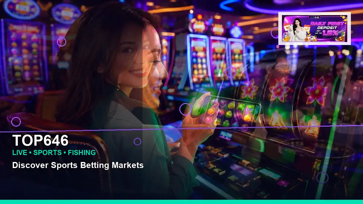 TOP646 fantasy online slot games featuring an adult Filipina casino host with a left-diagonal composition